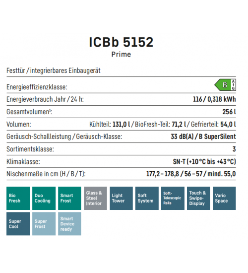 LIEBHERR利勃海尔 ICBb 5152  智能霜冷 双重冷却嵌入式冰箱冰柜